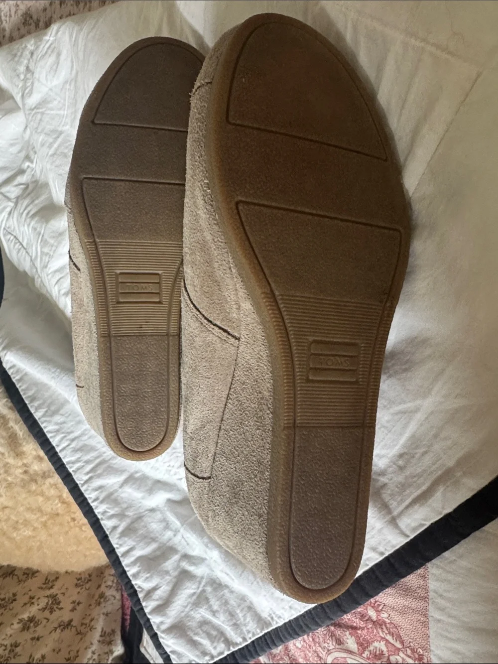 Toms Taupe Suede Lace-Up Wedge Booties